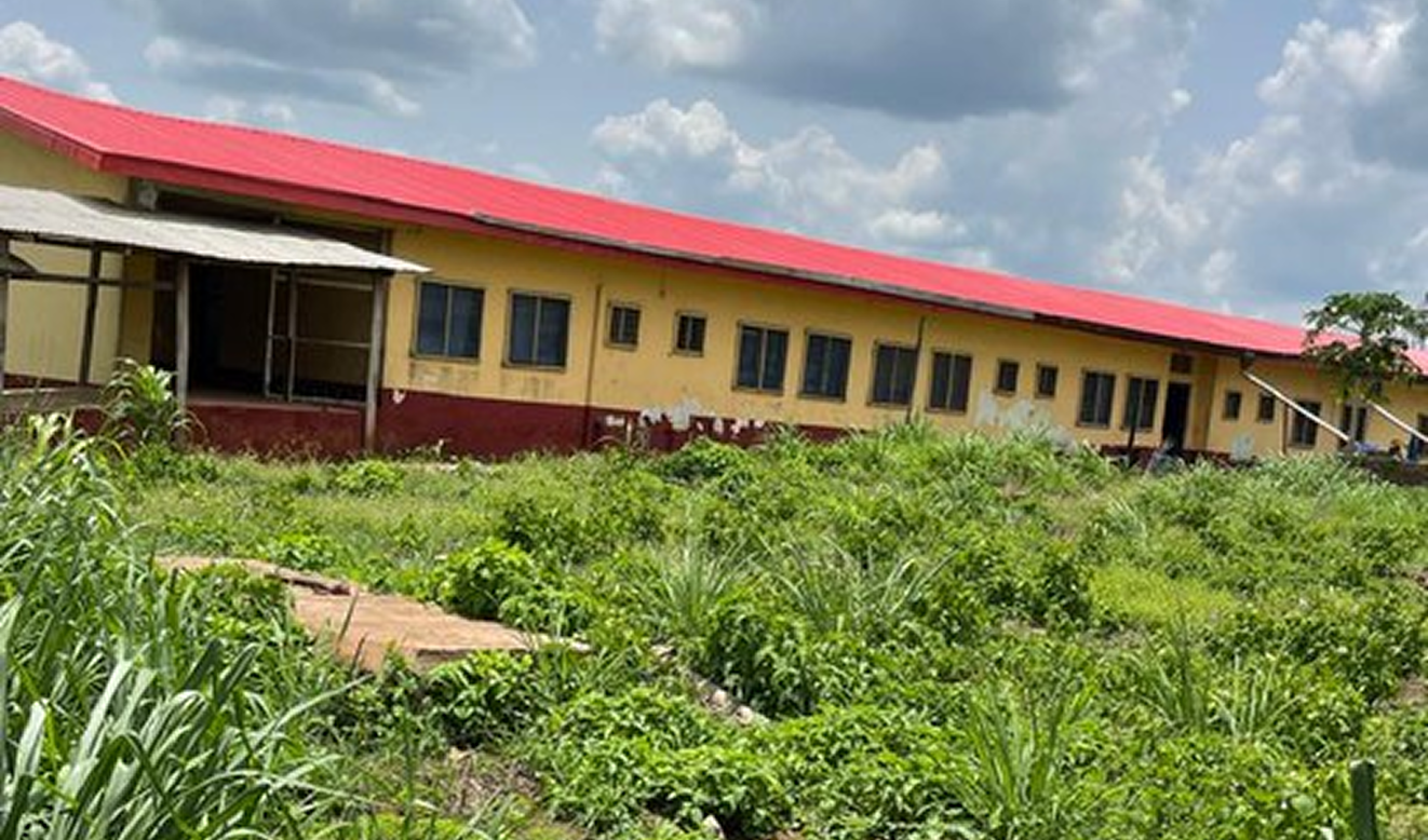 Rural building under cloudy sky